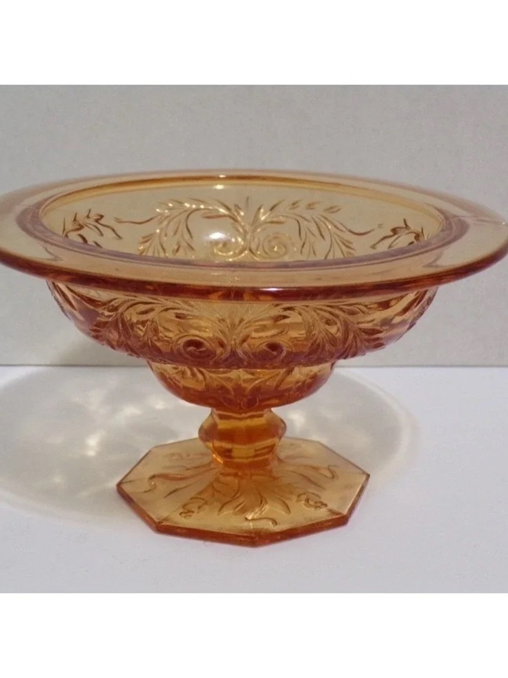 Amber Glass Compote Pedestal Bowl - Home Art